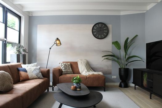 Warme woonkamer met aardetinten, ronde meubels en Limburgse wooninspiratie volgens de interieur trends 2026 VT Wonen